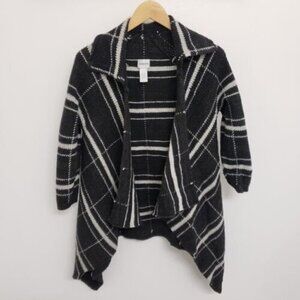 Chico's Black and White Draped Wool Blend Open Cardigan  Sz 1